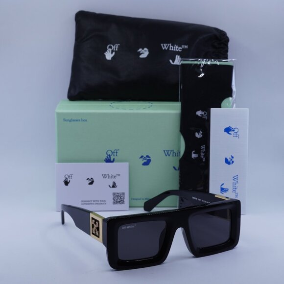 Off-White OERI060 AF LEONARDO 1007 Square Sunglasses – Black/Dark Grey - Picture 1 of 11